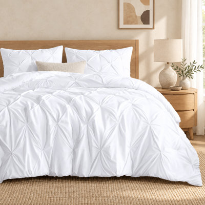 Ensemble d'édredon pour grand lit blanc Andency (90 x 90 pouces), 3 pièces d'édredon à plis pincés mignons et ensembles pour grand lit, ensemble de lit moelleux en duvet synthétique toutes saisons