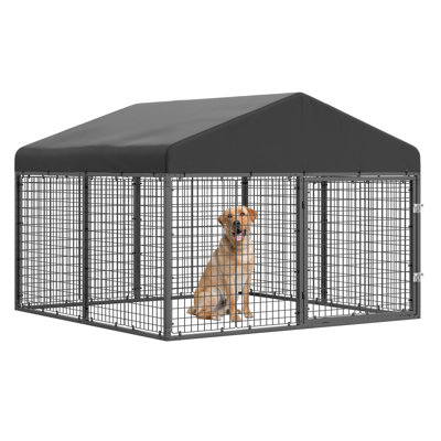 Pet Only Large Black Qutdoor Dog Kennel,Heavy Duty Dog Cage With Roof, Steel Dog Kennel Fence