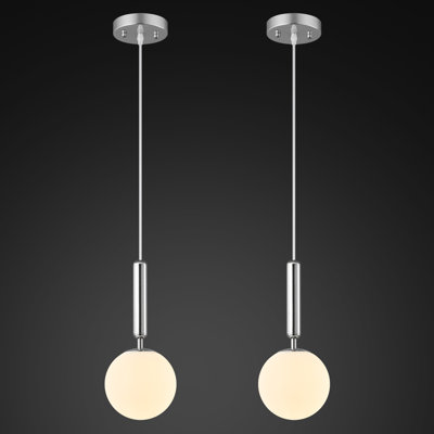 Modern Hanging Light Fixture Pendant Lighting For Kitchen Island Mid Century Pendant Lights With Globe Milky White Glass Pendant Light For Bedroom Bathroom Entryway(2 Pack)