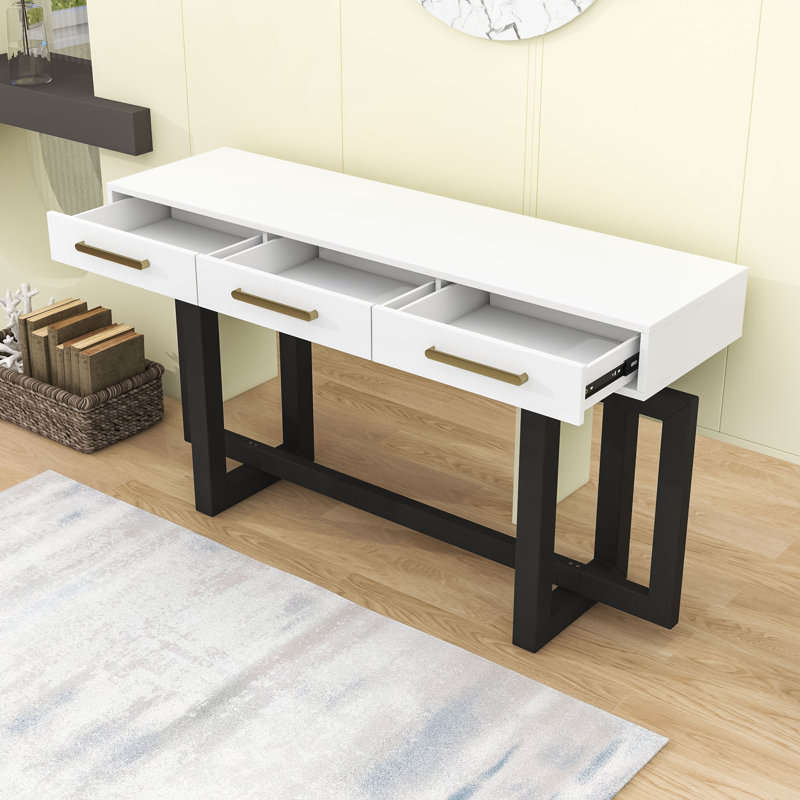 Wooden Console Table with Storage Drawers, White/Grey