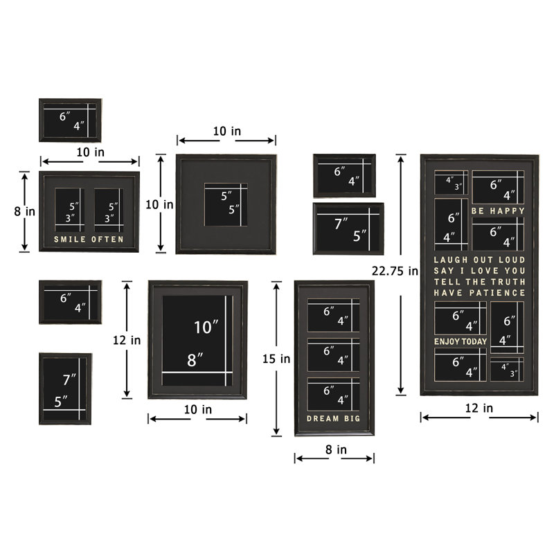 10 Piece Mixed Size Separate Frame Kit, PVC Gallery Wall Set Holds Total 20 Photos, Black-1