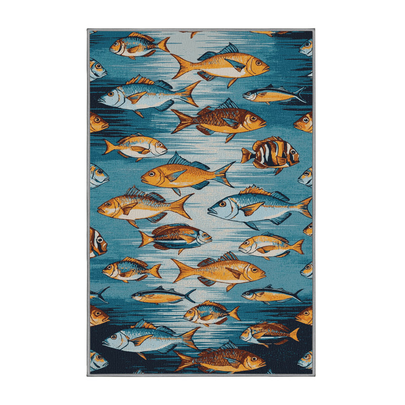  Tapis hawaïen lavable à motif de poissons tropicaux, Rectangulaire 2 pi x 3 pi