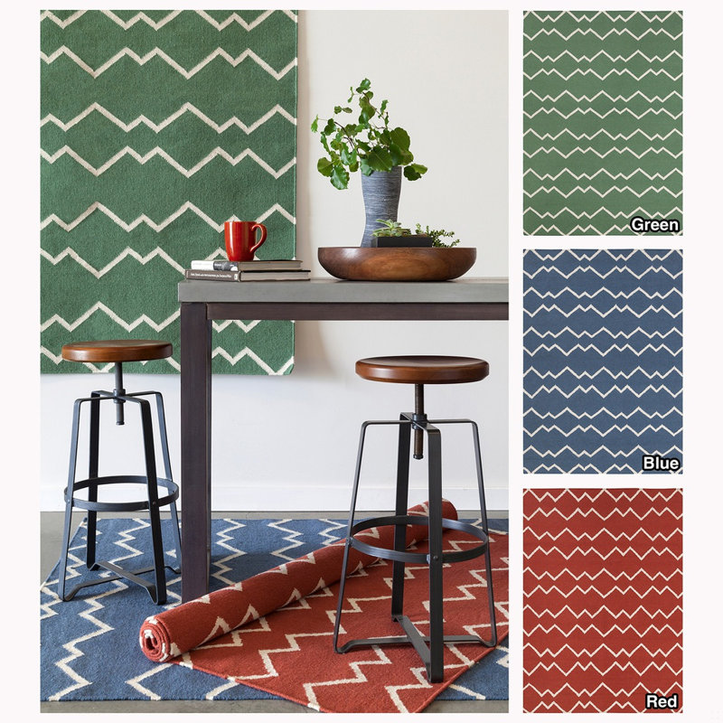 Tapis réversible en laine et en coton tissé à la main à motif abstrait zigzag Clotee, 5 pi x 7 pi