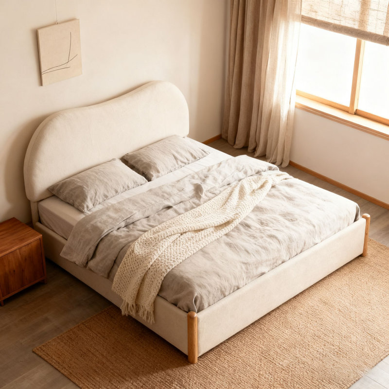 Pieds en bois massif avec lit plateforme en lin