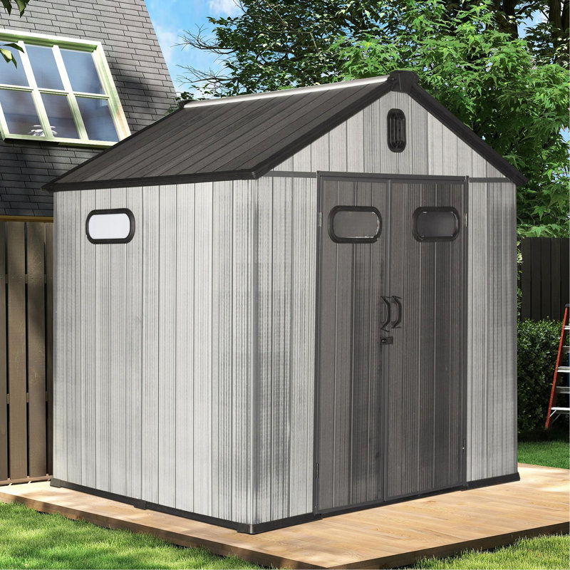 8x8 FT Heavy-Duty Resin Outdoor Storage Shed, Waterproof Plastic Tool Shed with Lockable Door, Windows and Vents