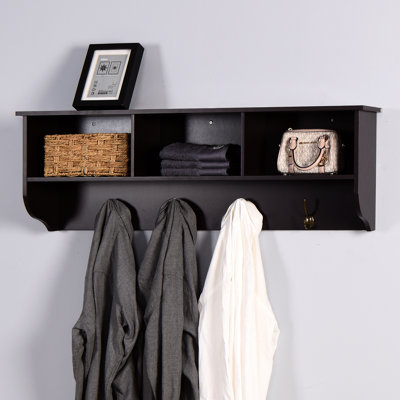 Wall Mounted Shelf With 4 Hooks And Coat Rack Storage Panel Basement