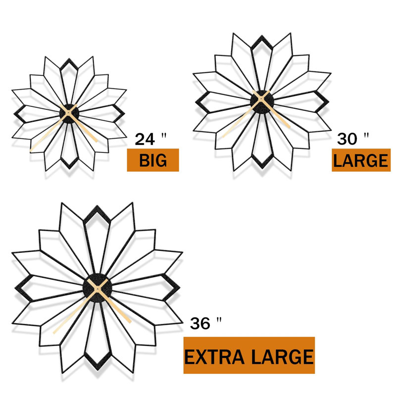Grande horloge murale en métal pointue étoile sculpture murale suspensions silencieuses Home Decor Living, L 24 po x H 24 po