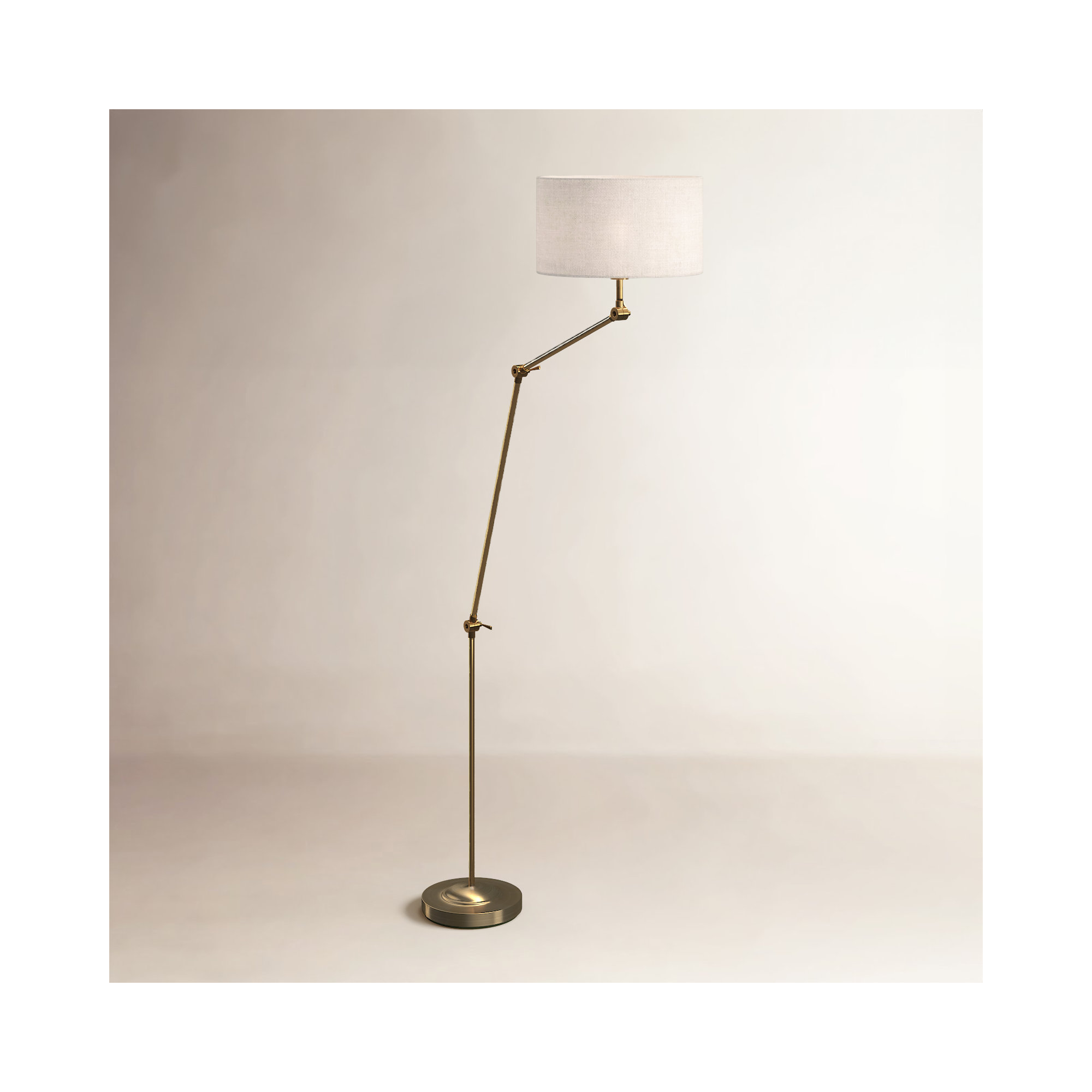 65.25'' Dimmable Swing Arm Floor Lamp, Antique Brass, Cream Textured Fabric