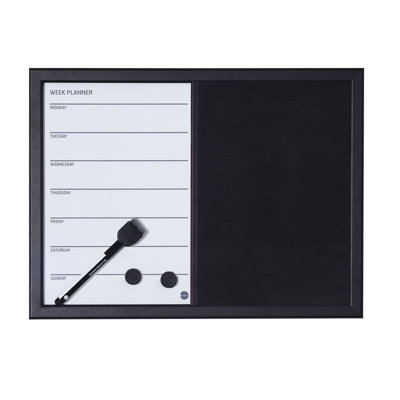 MasterVision Weekly Planner Magnetic Dry Erase White Board Black Felt Push Pin Bulletin Board Combo, 18" x 24", Black Frame