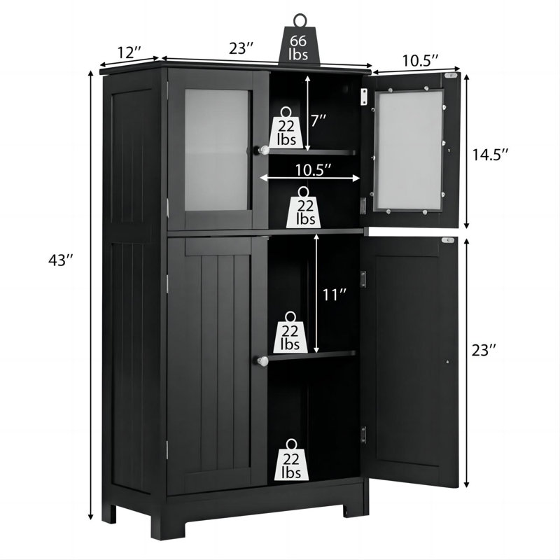 Armoire de cuisine Florena avec portes et tablette réglable, Noir, noir, noir, noir