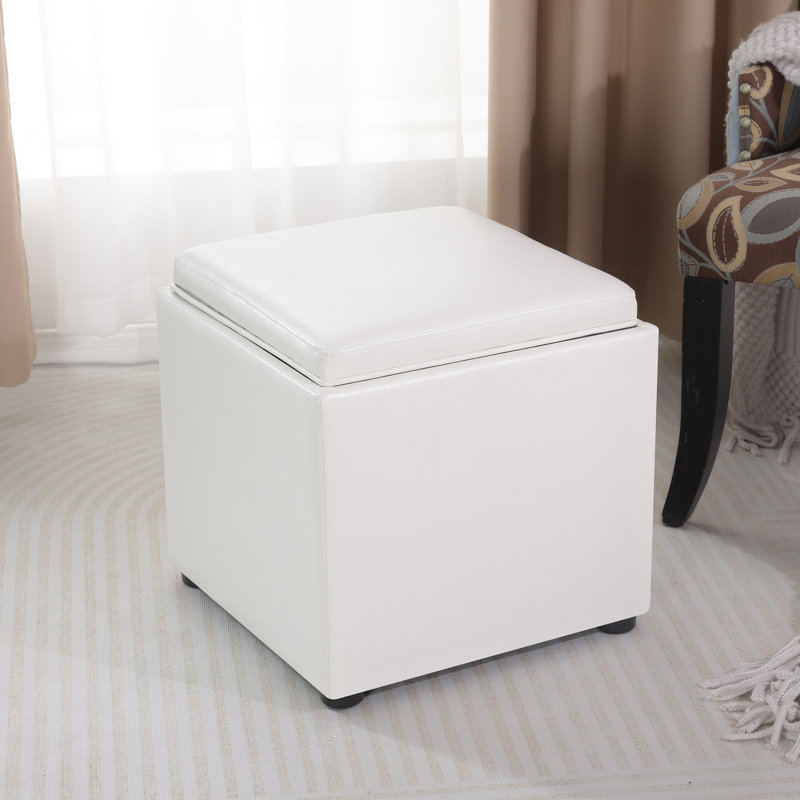 Repose-pieds de rangement en similicuir 17,7 po avec plateau réversible, Blanc