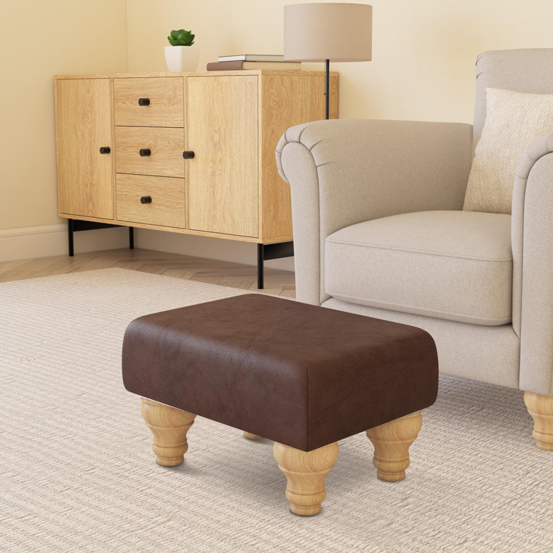 Collado Wood Turned Leg, Natural, Chestnut Brown, Italian Leather
