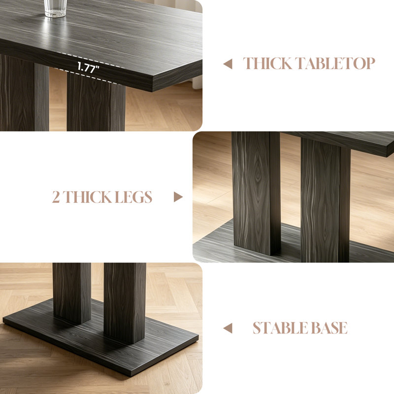 Ensemble de table de salle à manger pour 4 à 6 personnes, table de cuisine moderne de 46,1 pouces avec 4 chaises en similicuir, ensemble de table de salle à manger rectangulaire pour la maison, petits espaces, coin repas gris foncé et 4 chaises beiges