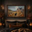 «Black Cat Sitting in Pumpkin Patch Under Full Halloween», art mural sur toile-873756690