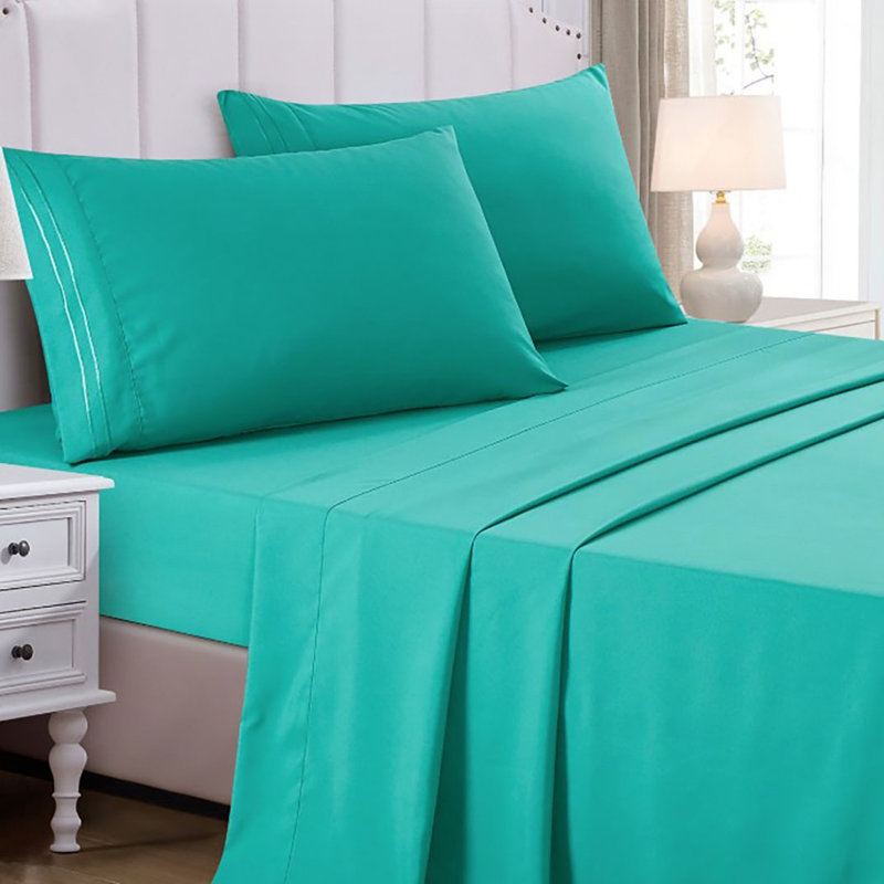Ensemble de draps 2000 Soft Broderie 14 po, Turquoise, Ensemble de draps très grand californien avec dra