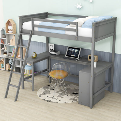 Kids Twin Loft Bed With Shelves and Desk
