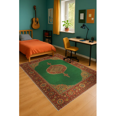 Tapis vert tissé à motif lavable Mosso