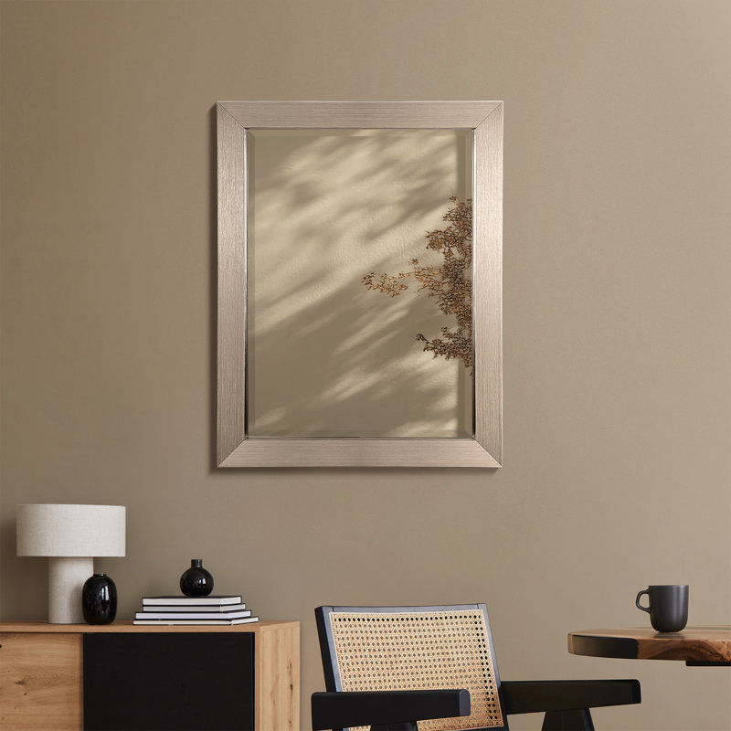 Miroir d'appoint mural 32 po x 26 po à finition biseautée en nickel brossé pour meuble-lavabo, vestibule, salon et chambre à coucher
