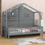 Lit maison avec tablettes, lit maison avec fenêtre et bande lumineuse étincelante sur le toit-894274558
