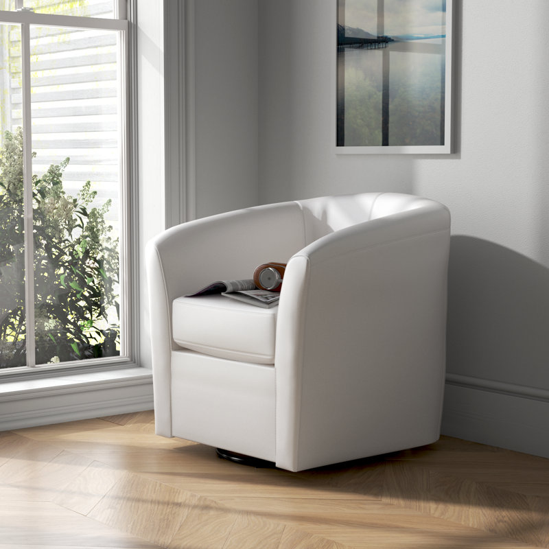 Wilmore Swivel Upholstered Accent Chair with Curved Backrest, Ivory Faux Leather