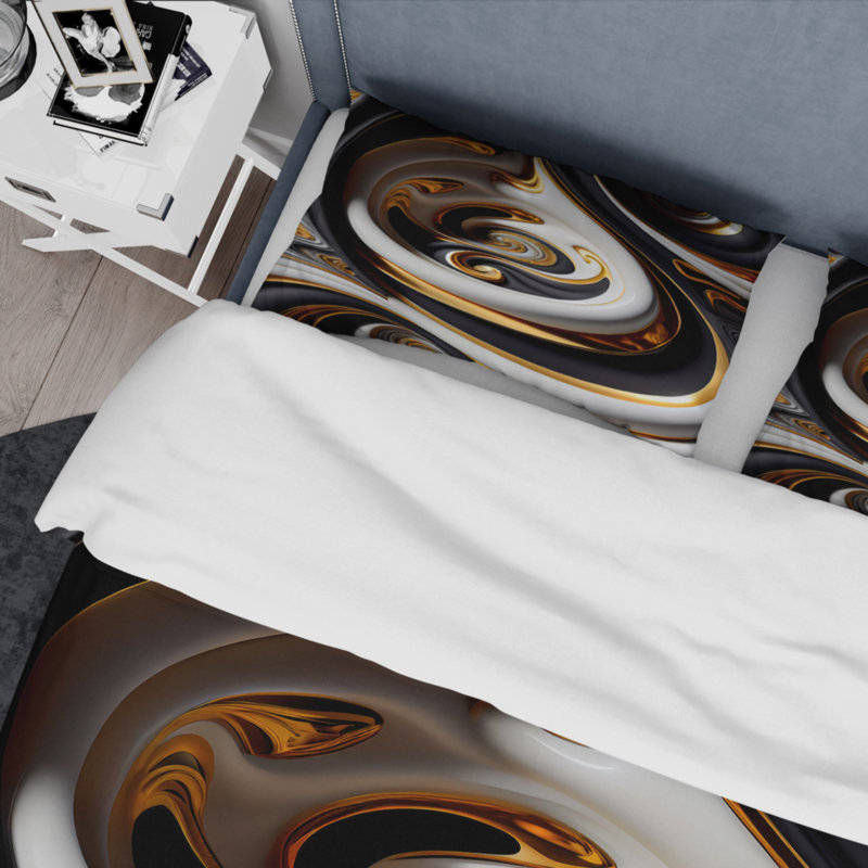 Ensemble de housse de couette spirale en verre coloré or et noir, Housse de couette simple + 1 taie décorative stan