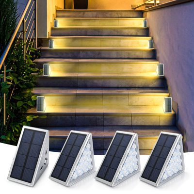 Solar Step Lights 4‑Pack, IP65 Waterproof Auto‑On/Off Solar Stair Lights, Bright Warm LED Outdoor Deck Lights for Steps, Stairs, Porch, Walkway, Patio & Front Yard Decor