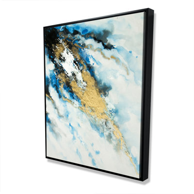 Blue and Gold Marble Shapes Abstract Framed Canvas | Home Decor