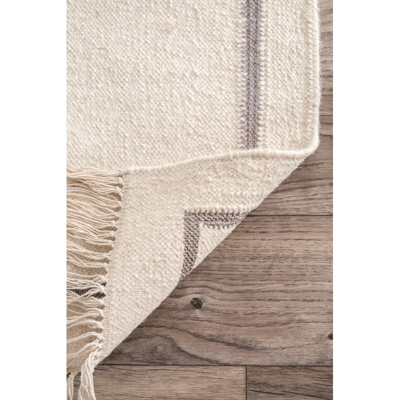Tapis de zone ivoire à tissage plat Keanu, Rectangle 7 pi 6 po x 9 pi 6 po