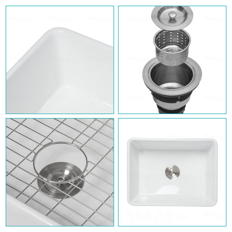 Évier de petite ferme - évier de cuisine 24 po x 18 po x 10 po à cuve simple en céramique à cuve simple réversible
