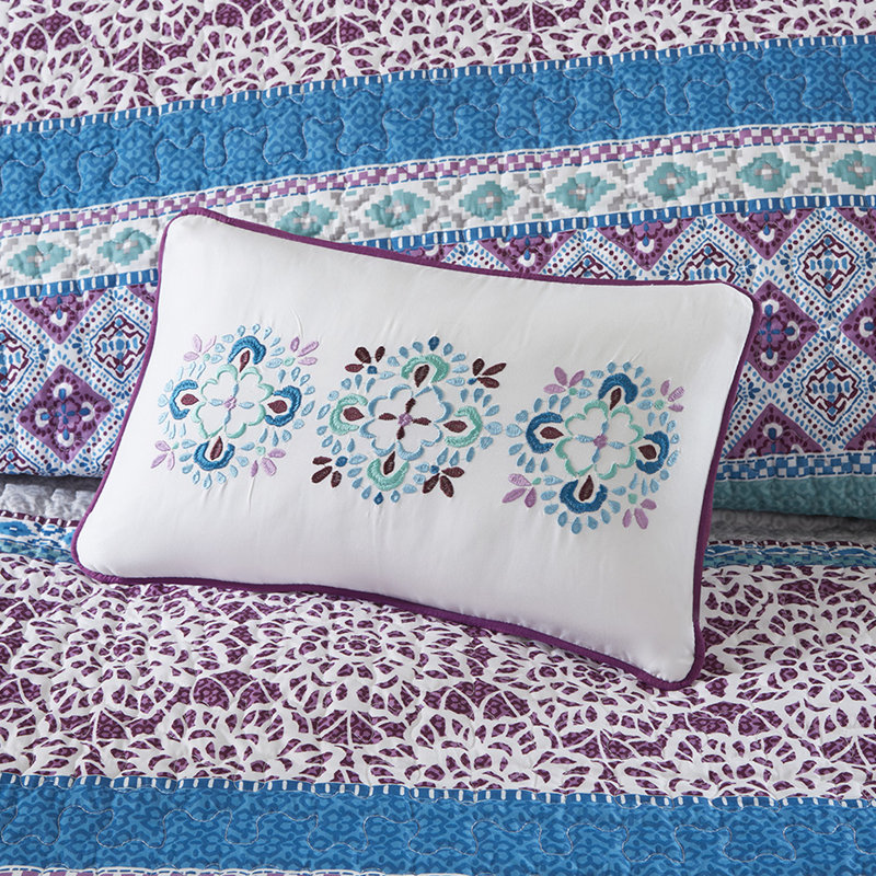 Courtepointe simple / simple TG Global Print - mauve avec coussins décoratifs réversibles