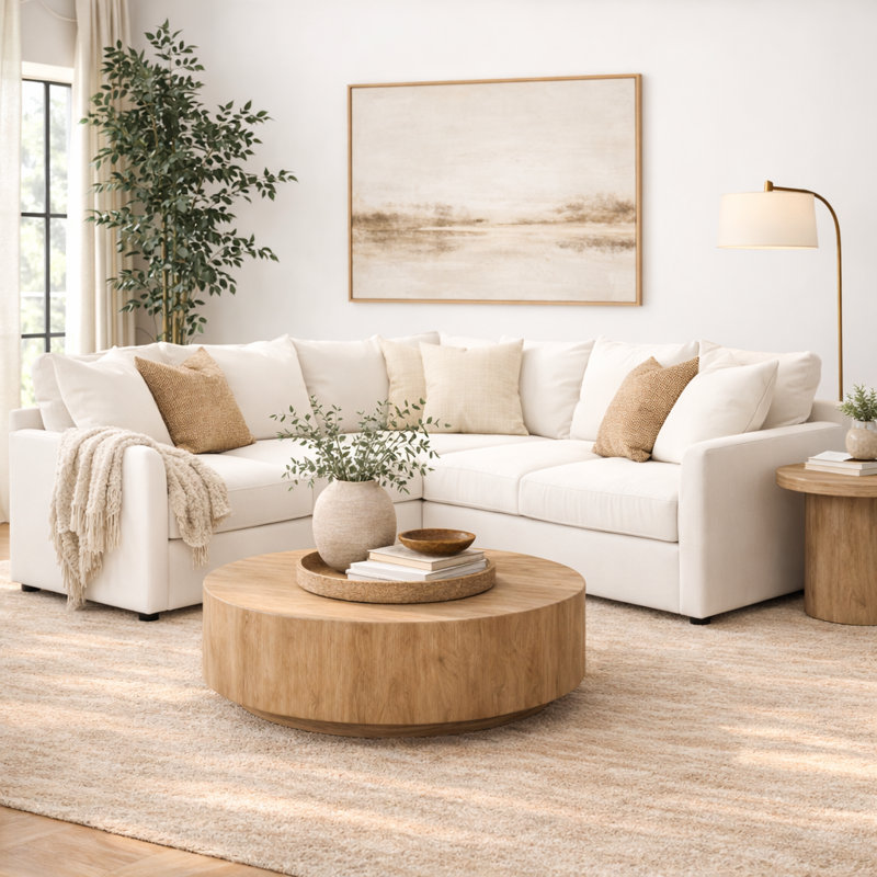 Canapé modulaire de coin large 95 po Cecelia, Mélange de lin naturel Bevin, Orienté à droite