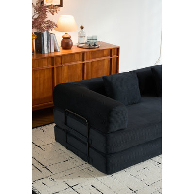 Canapé-lit convertible avec coussin cylindrique, canapé-lit pliant en velours côtelé à structure fixe, canapé-lit de salon pour la chambre à coucher (beige)