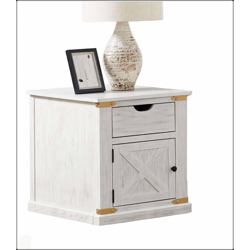 Table de bout de style rustique blanc antique avec tiroirs, conception de basse-cour pour le salon et la chambre à coucher