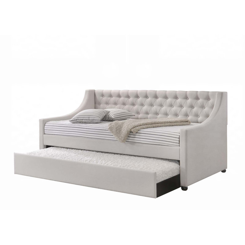 Lianna Fog Fabric Daybed with Trundle, Fully Padded for Comfort and Space Efficiency, Twin Size, Twin