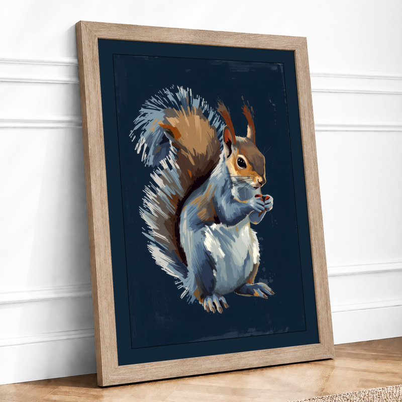 Squirrel with Food Boho - Framed Print, A1 - 84.1 x 59.4 cm, Oak