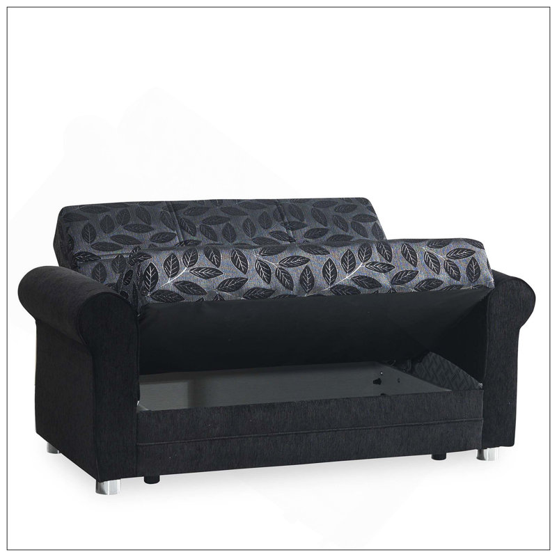 Causeuse convertible rembourrée avec rangement, Noir / gris métallique