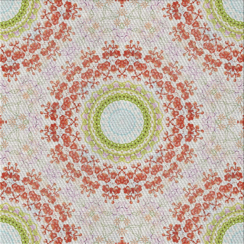 Tapis vert/rouge tissé à la machine, Carré 3 pi