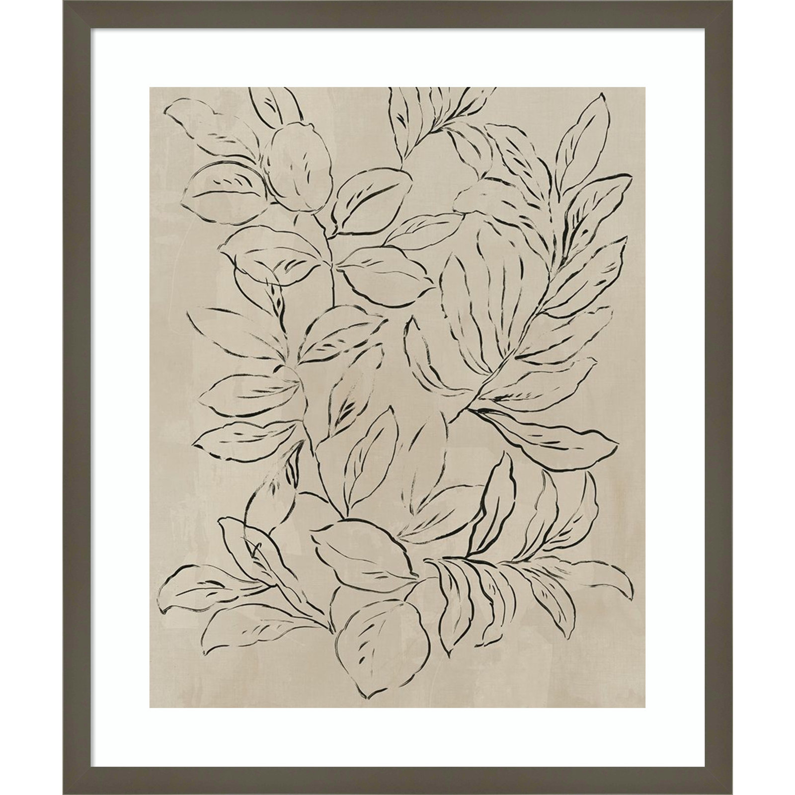 Outlined Leaves II by Asia Jensen, Gray, 25.25" H x 21.25" W