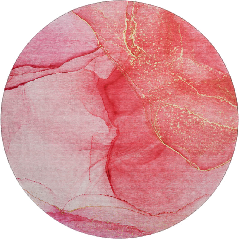 Premium Machine Washable Cerrito AMF507 Pink Rug, Round 8'
