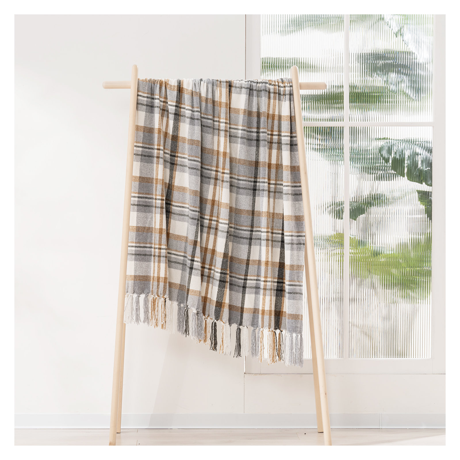 Soft Chenille Throw Blanket, 80" L x 60" W, Gray/Warm Beige Plaid