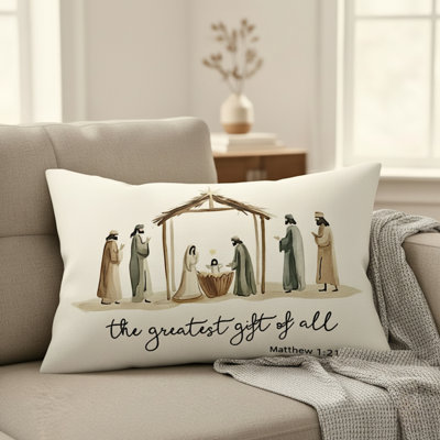 The Greatest Gift of All Nativity Pillow – Christian Christmas Home Decor