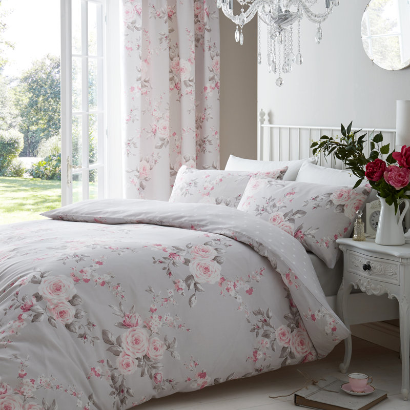 Canterbury Floral Reversible Double Duvet Cover Set with Pillowcases with Pillowcases, Grey