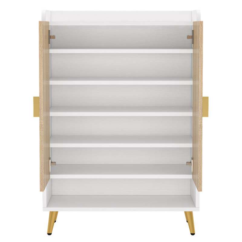 Armoire à chaussures avec tablettes réglables et portes, Bois clair/blanc