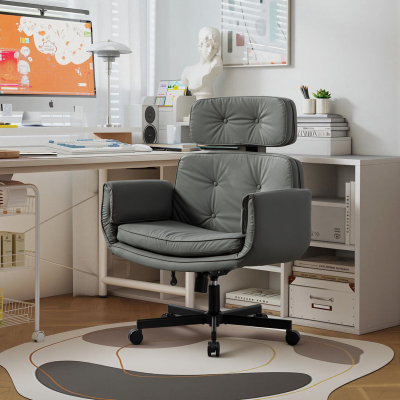 33.9" W Ergonomic Office Chair, Modern Adjustable Height  Computer Desk Chair, Gray