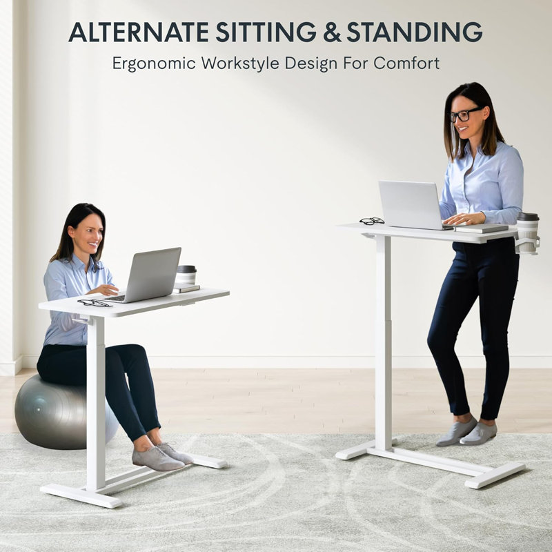Adjustable Overbed Bedside Table With Wheels Pneumatic Mobile Standing Desk Laptop Desk Rolling Computer Cart Movable Overbed Table Hospital Home Use(27.6" W X 15.7" D)