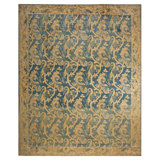 Phenomenal Blue Color with Oval Beige Color Florid Desing Antique Indian Rug