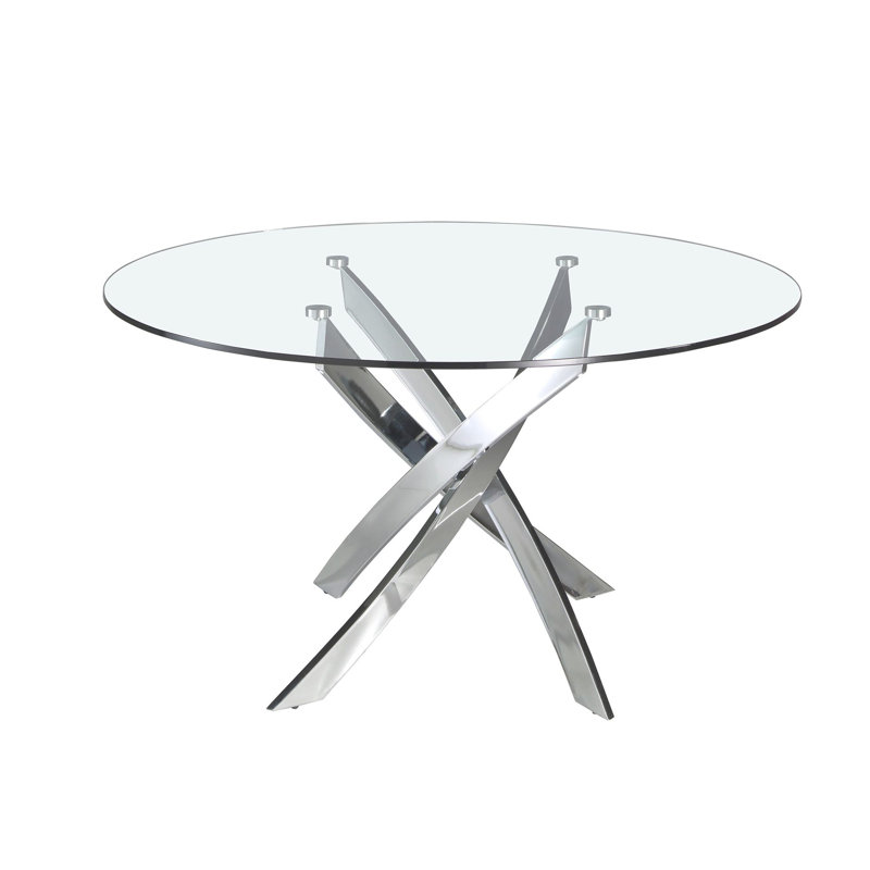 Round tempered glass dining table, Silver, 110cm H x 75cm W x 75cm D