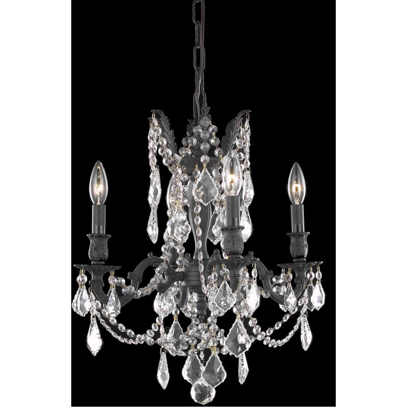 Lustre classique / traditionnel à 4 lumières de style bougie avec détails en cristal Ashmin, Teck doré (fumé) / coupe royale