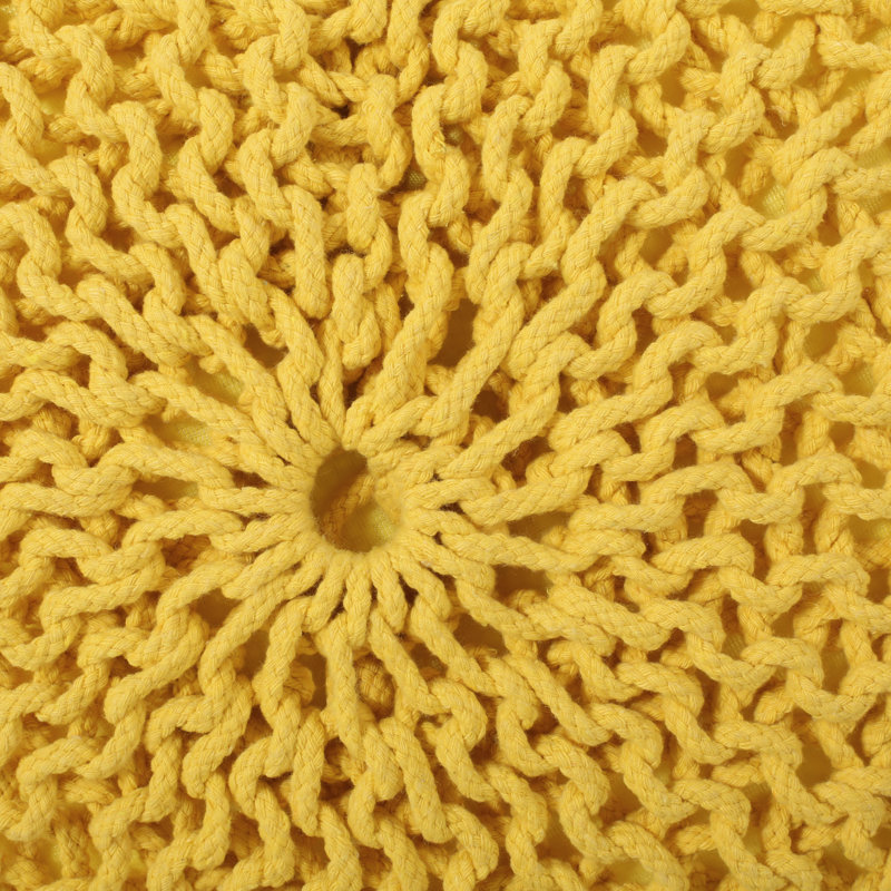 Pouf tricoté rond en coton, jaune