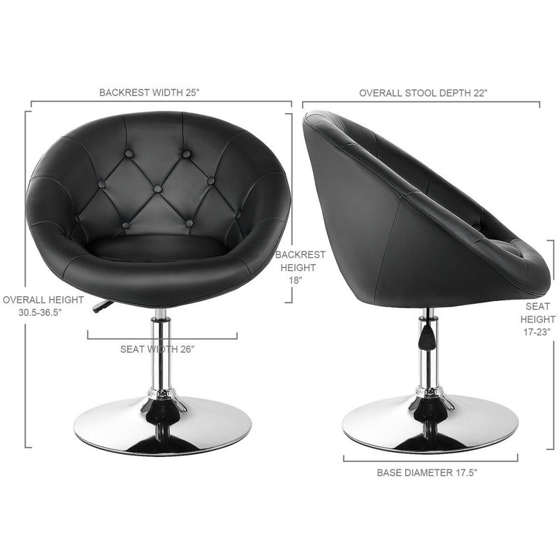 Kamden Swivel Upholstered Adjustable Height Counter Stool with Metal Frame, Black